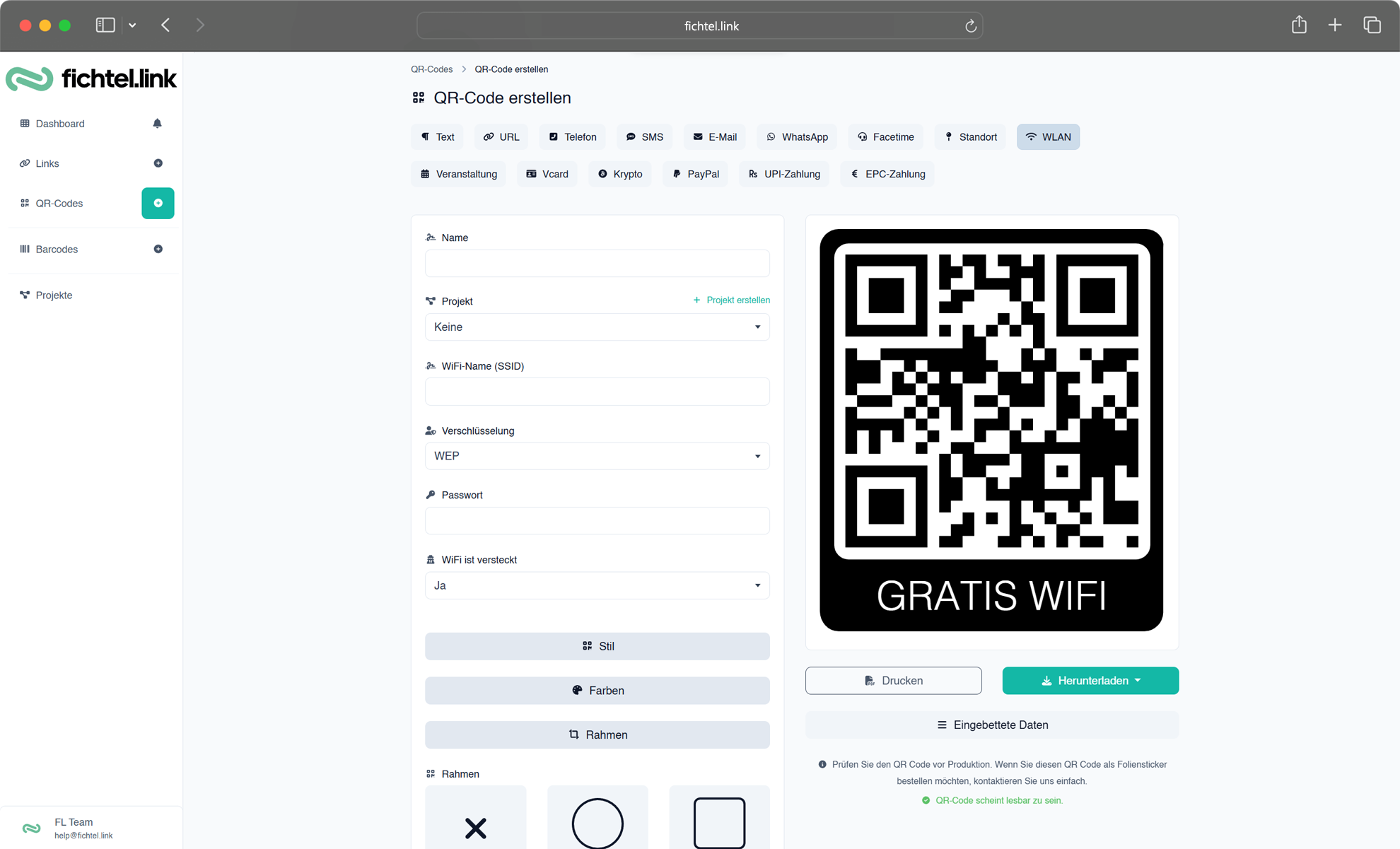 Screenshot des App-Dashboards