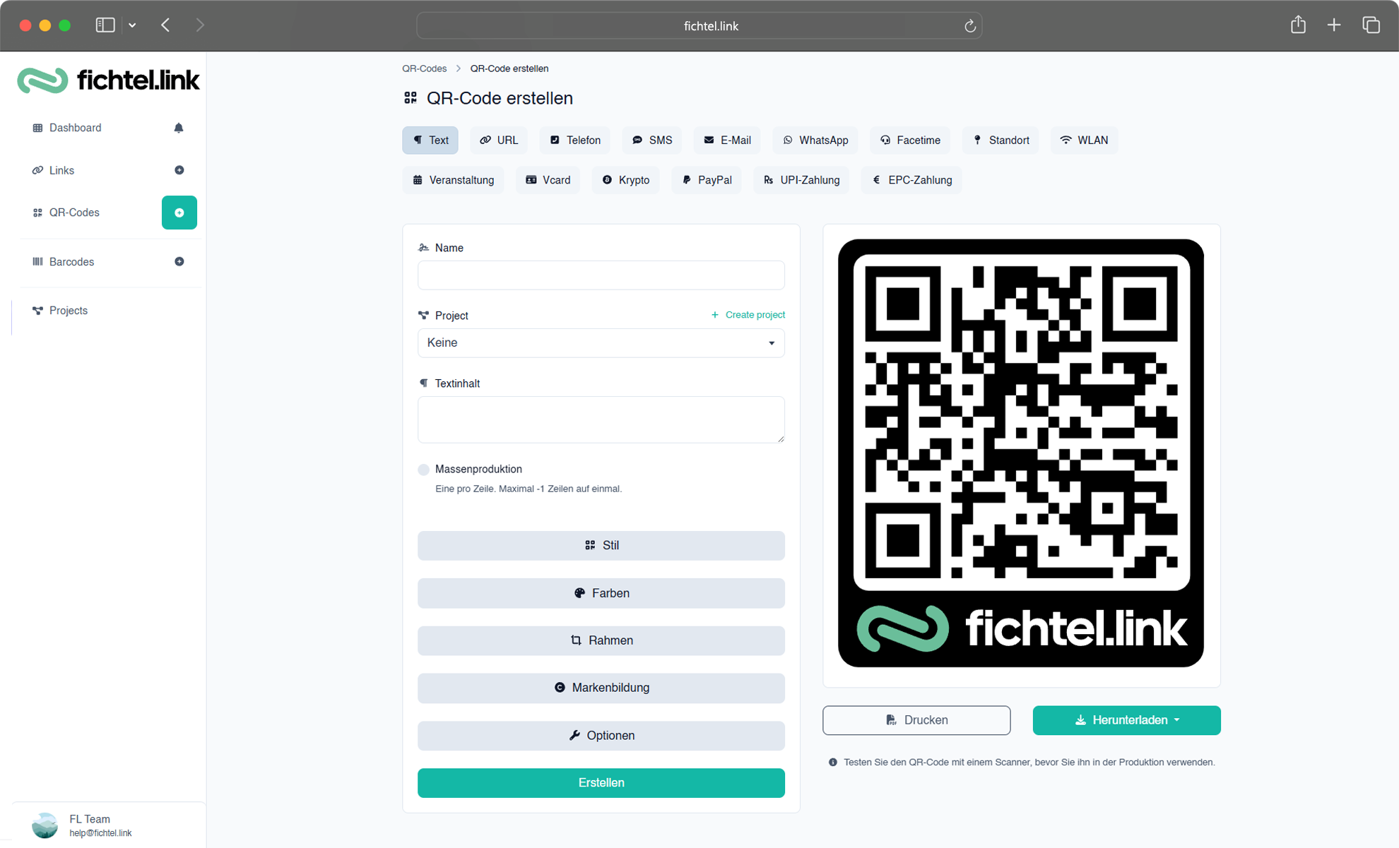 Screenshot der QR-Code-Generator-Seite